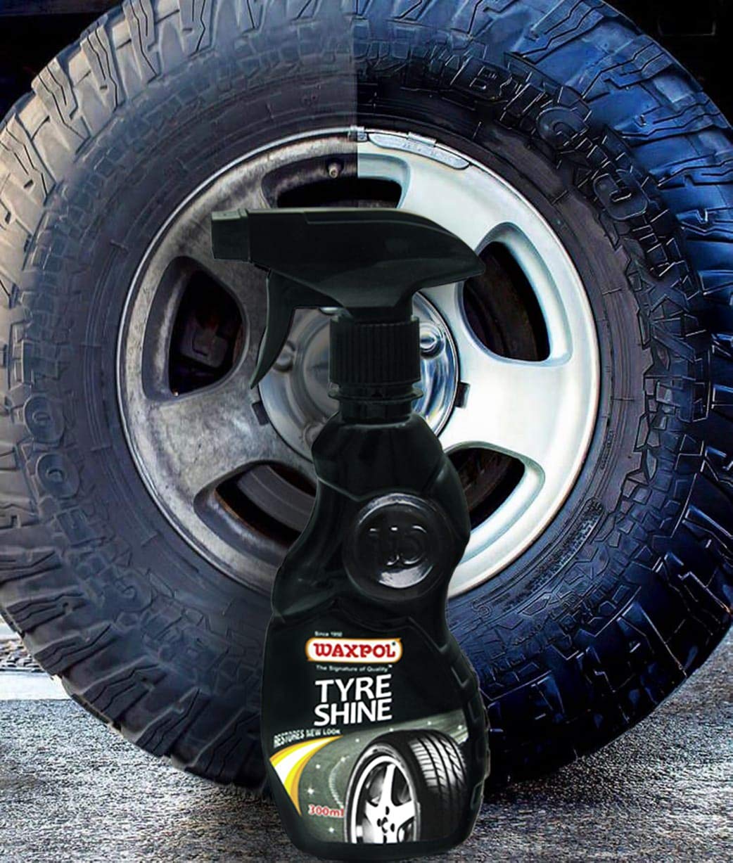 Waxpol Tyre Shine Spray Polish 300 ml (Set of 36) for Long-Lasting Tyre Gloss, Prevents Fading and Cracks